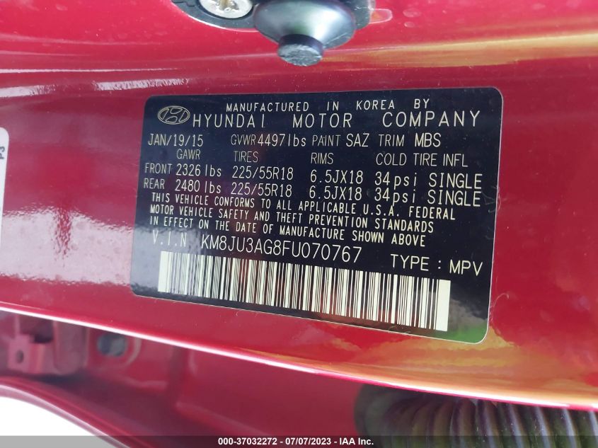 2015 HYUNDAI TUCSON LIMITED - KM8JU3AG8FU070767