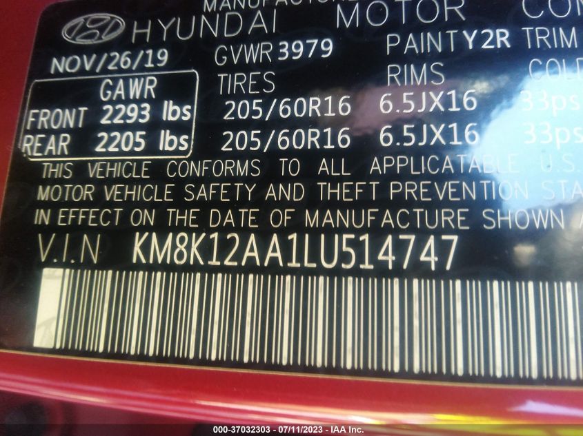 2020 HYUNDAI KONA SE - KM8K12AA1LU514747