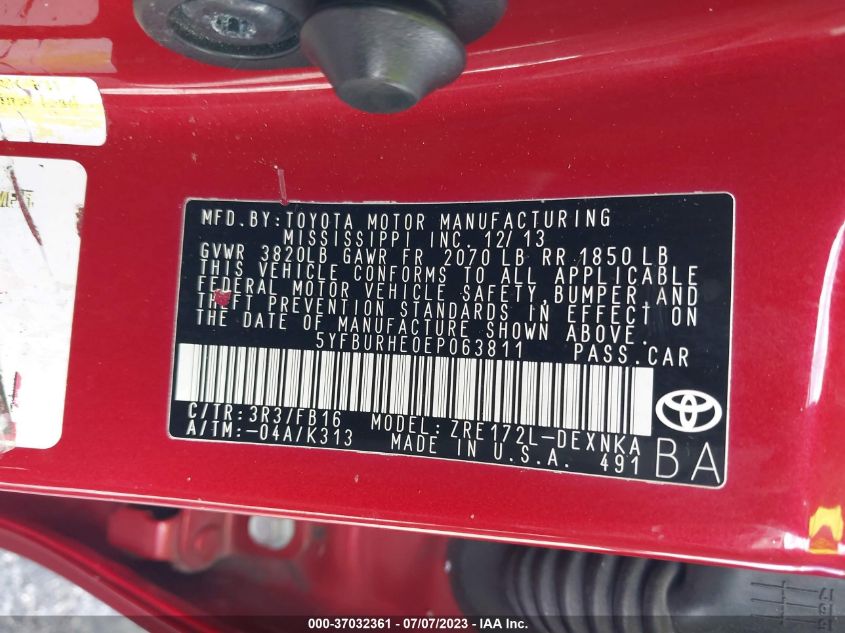 2014 TOYOTA COROLLA L/LE/LE PLS/PRM/S/S PLS - 5YFBURHE0EP063811