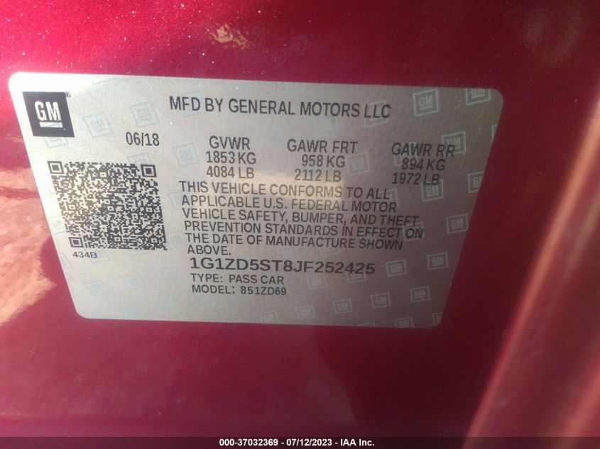 2018 CHEVROLET MALIBU LT - 1G1ZD5ST8JF252425