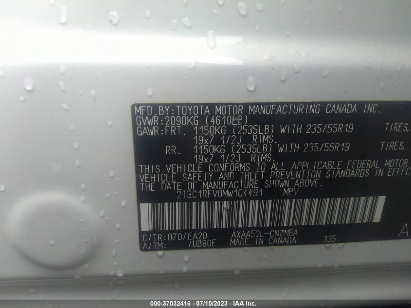 2021 TOYOTA RAV4 XLE PREMIUM - 2T3C1RFV0MW104491
