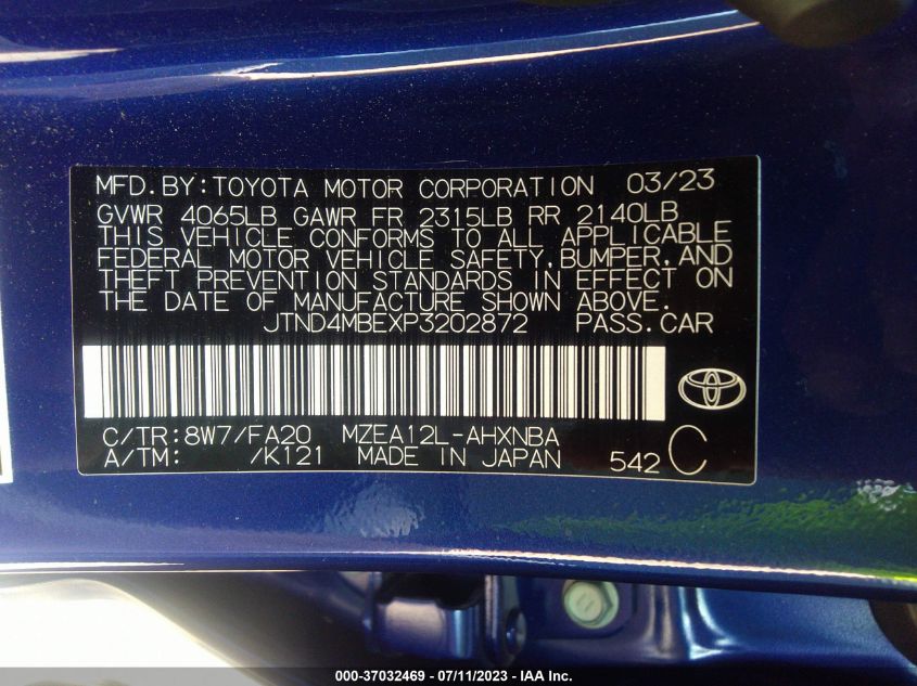 2023 TOYOTA COROLLA HATCHBACK SE JTND4MBEXP3202872