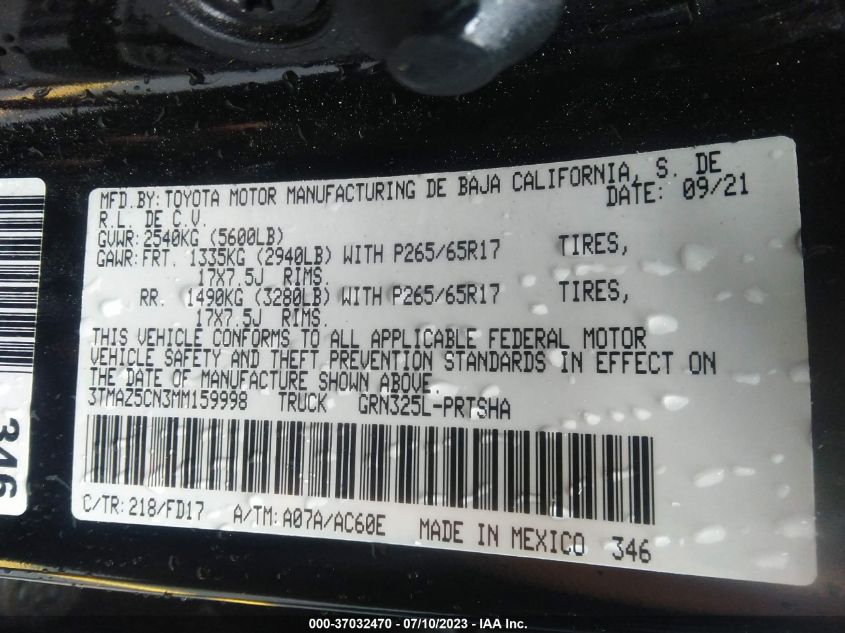 2021 TOYOTA TACOMA 2WD SR5/TRD SPORT - 3TMAZ5CN3MM159998