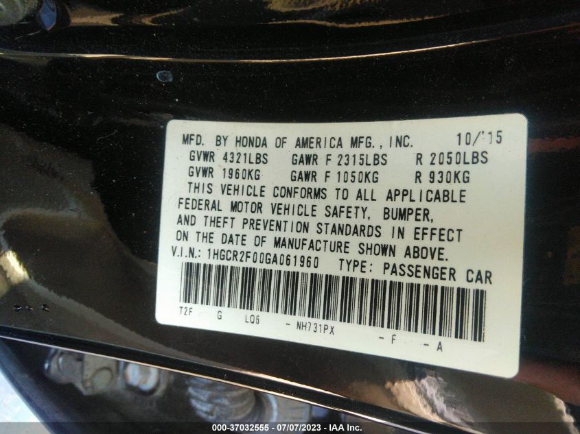 2016 HONDA ACCORD SEDAN EX - 1HGCR2F00GA061960