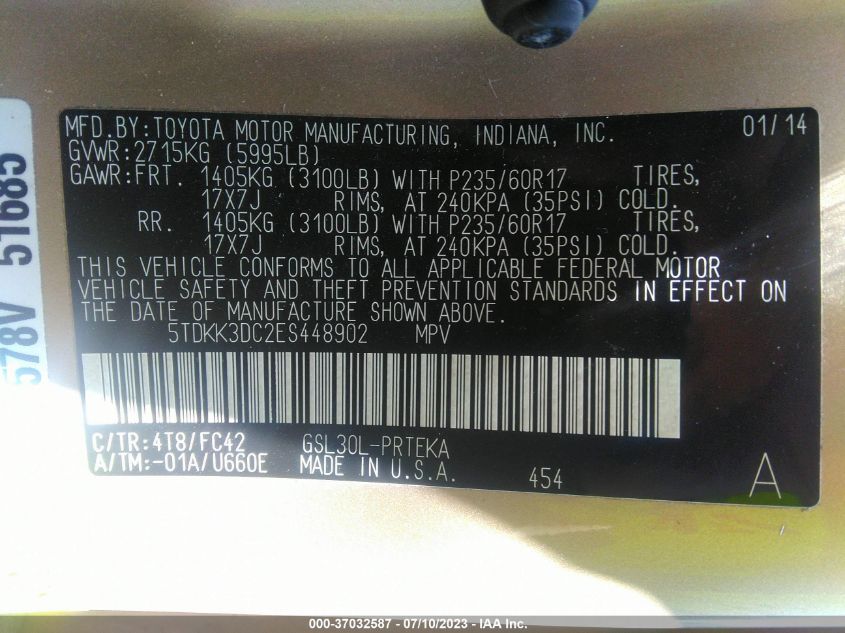 2014 TOYOTA SIENNA LE - 5TDKK3DC2ES448902