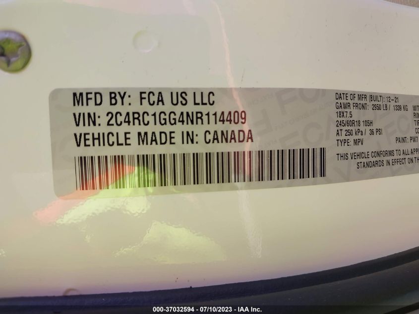 2022 CHRYSLER PACIFICA LIMITED - 2C4RC1GG4NR114409