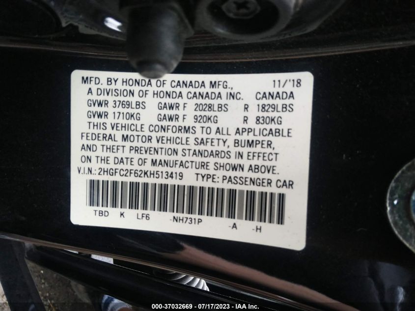 2019 HONDA CIVIC SEDAN LX - 2HGFC2F62KH513419