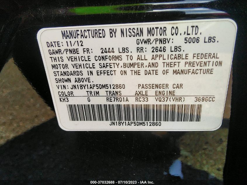 2013 INFINITI M37 JN1BY1AP5DM512860