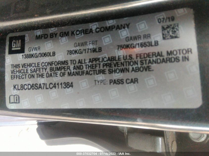2020 CHEVROLET SPARK LT - KL8CD6SA7LC411384