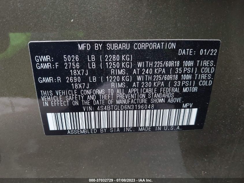 2022 SUBARU OUTBACK ONYX EDITION XT - 4S4BTGLD6N3196048
