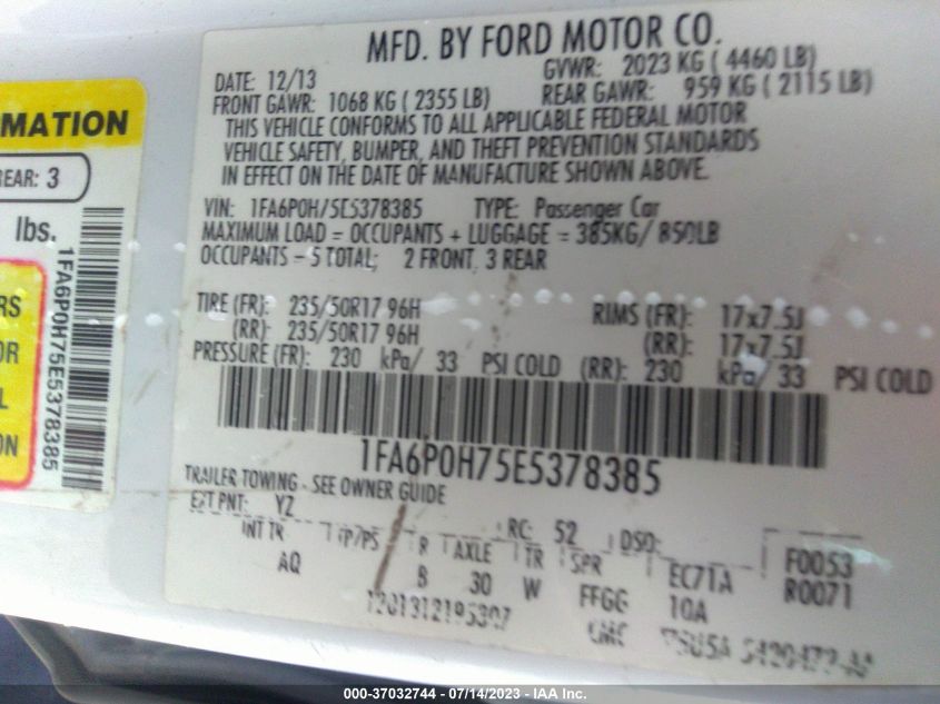 2014 FORD FUSION SE - 1FA6P0H75E5378385