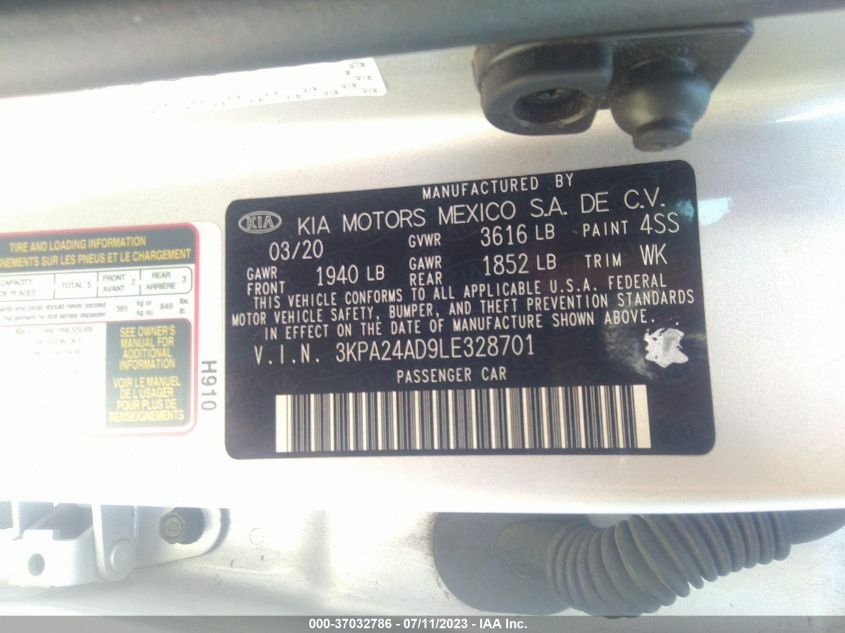 3KPA24AD9LE328701 Kia Rio LX/S 9