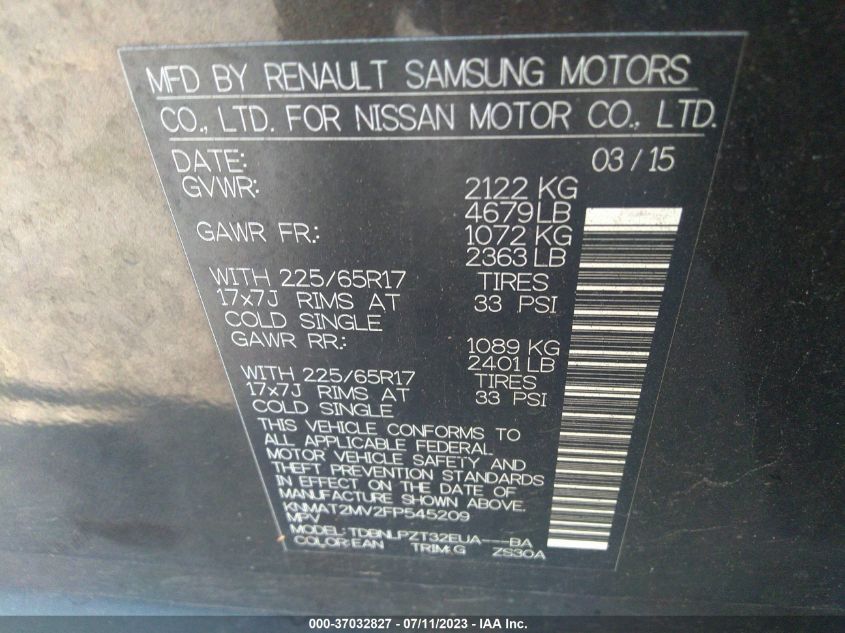 2015 NISSAN ROGUE S - KNMAT2MV2FP545209