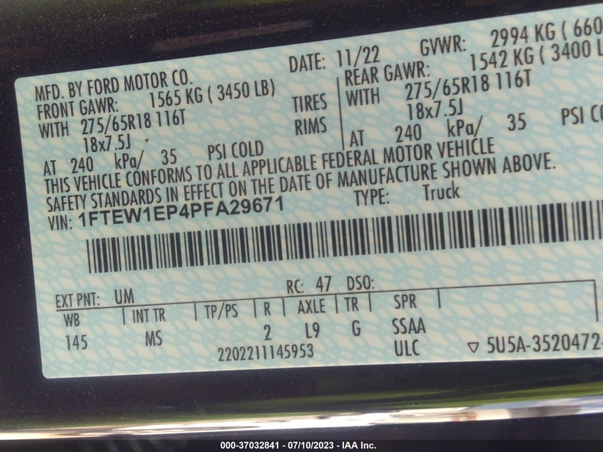 VIN 1FTEW1EP4PFA29671 2023 FORD F-150 XL/XLT/LARIAT