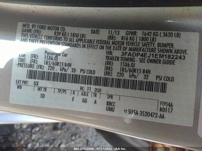 2014 FORD FIESTA SE - 3FADP4EJ1EM182243