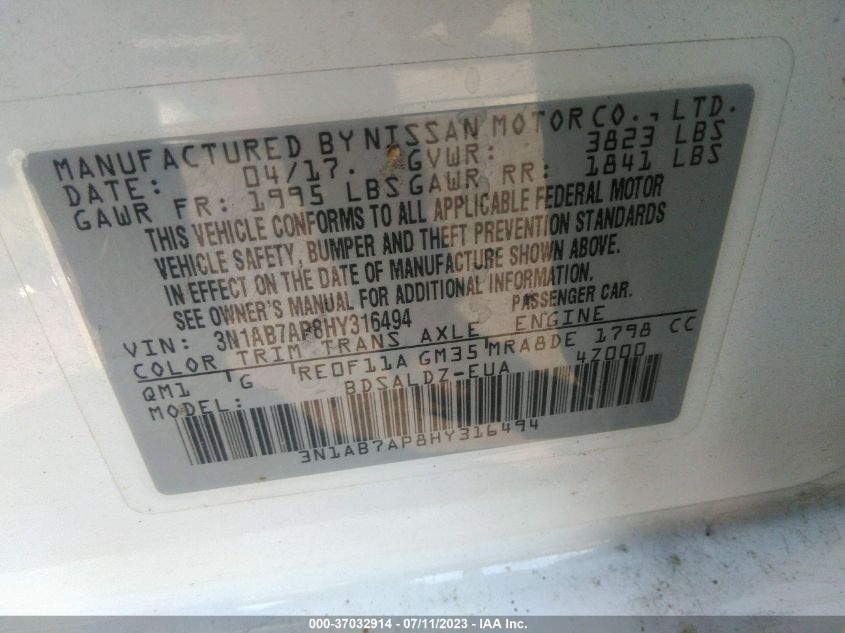2017 NISSAN SENTRA SV - 3N1AB7AP8HY316494