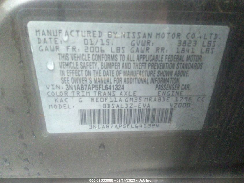 2015 NISSAN SENTRA SV - 3N1AB7AP5FL641324
