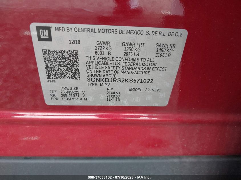 2019 CHEVROLET BLAZER RS - 3GNKBJRS2KS571022