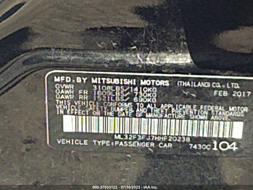 2017 MITSUBISHI MIRAGE G4 ES - ML32F3FJ7HHF20238