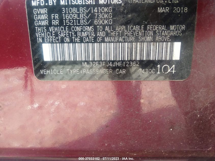 2018 MITSUBISHI MIRAGE G4 ES - ML32F3FJ4JHF12362