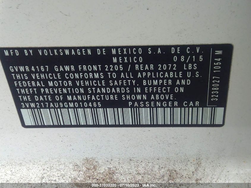 2016 VOLKSWAGEN GOLF TSI SE - 3VW217AU9GM010465