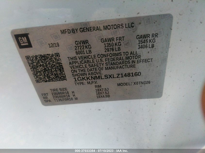 2020 GMC ACADIA SLT - 1GKKNMLSXLZ148160