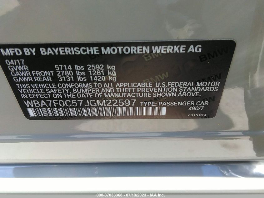 2018 BMW 7 SERIES 750I - WBA7F0C57JGM22597