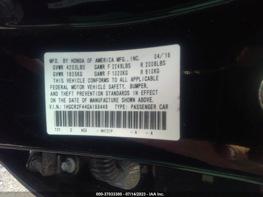 2016 HONDA ACCORD SEDAN LX - 1HGCR2F44GA198449