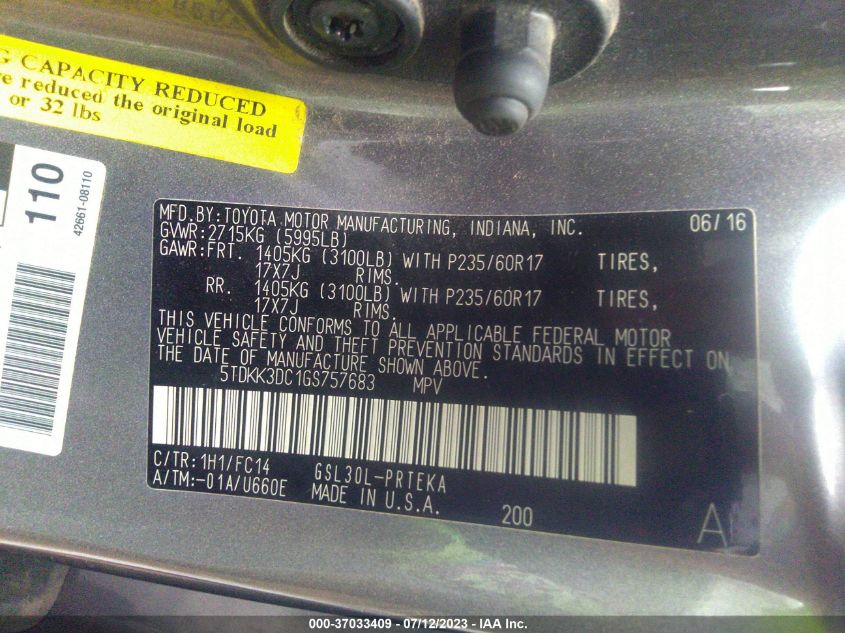 2016 TOYOTA SIENNA LE - 5TDKK3DC1GS757683