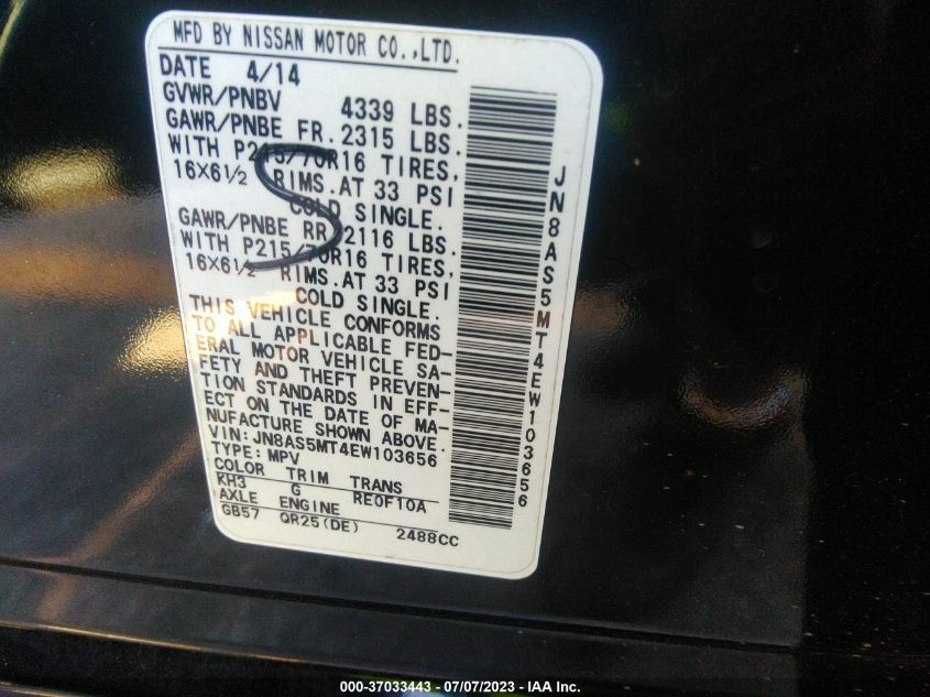 2014 NISSAN ROGUE SELECT S - JN8AS5MT4EW103656