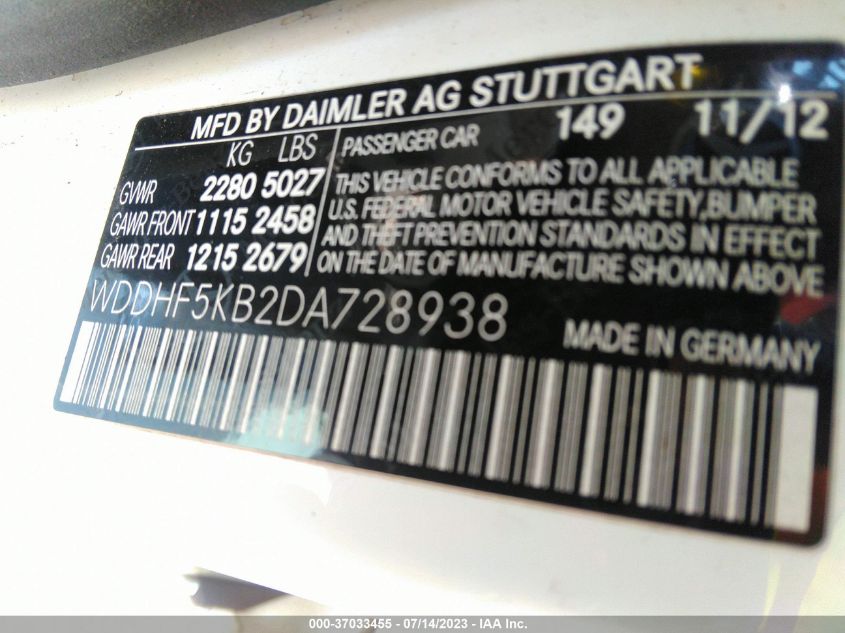 2013 MERCEDES-BENZ E 350 WDDHF5KB2DA72893