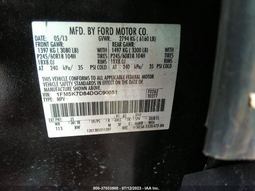 2013 FORD EXPLORER XLT - 1FM5K7D84DGC90051