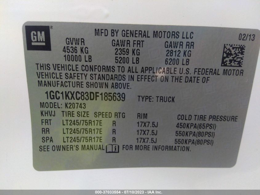 2013 CHEVROLET SILVERADO 2500HD LT - 1GC1KXC83DF185639