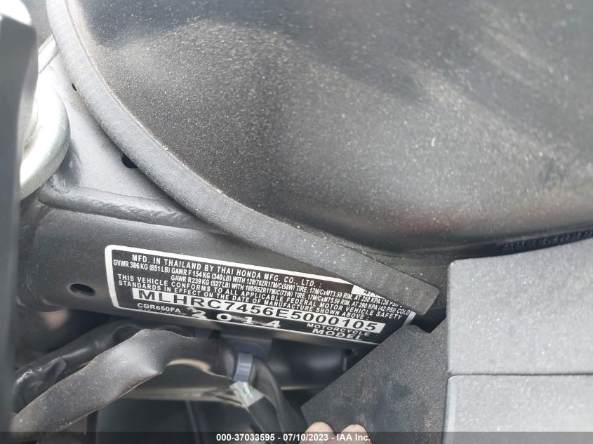 2014 HONDA CBR650 FA - MLHRC7456E5000105