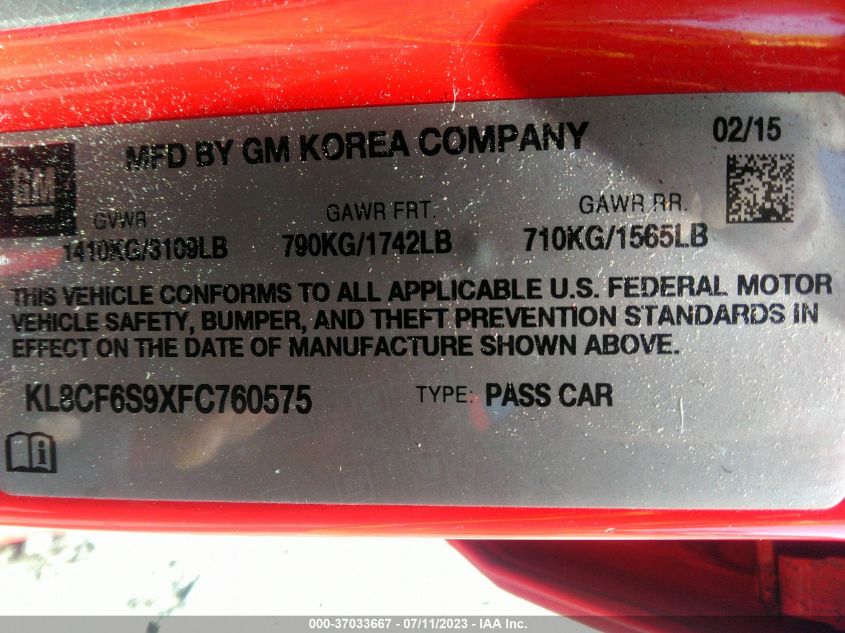 2015 CHEVROLET SPARK LT - KL8CF6S9XFC760575