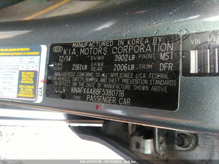 2015 KIA FORTE EX - KNAFX4A88F5380716
