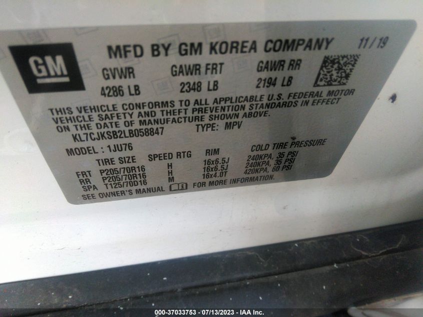 2020 CHEVROLET TRAX LS - KL7CJKSB2LB058847