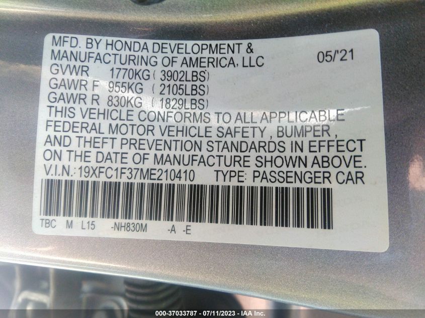 2021 HONDA CIVIC EX - 19XFC1F37ME210410