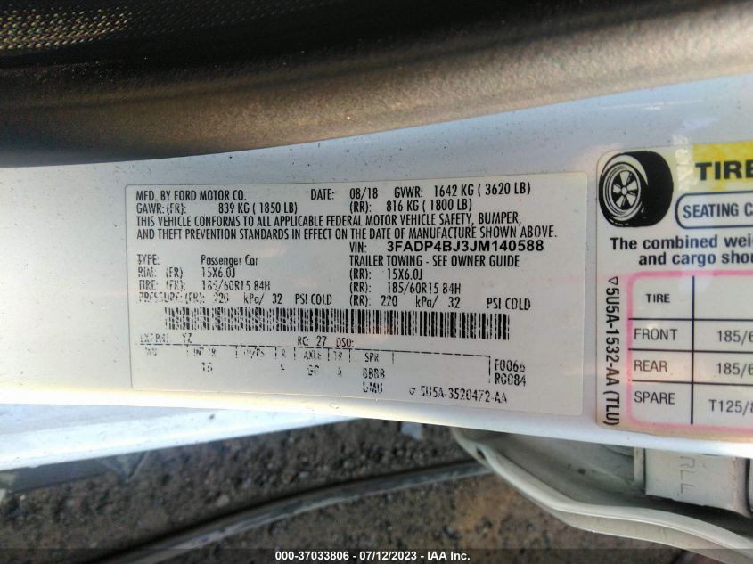 2018 FORD FIESTA SE - 3FADP4BJ3JM140588