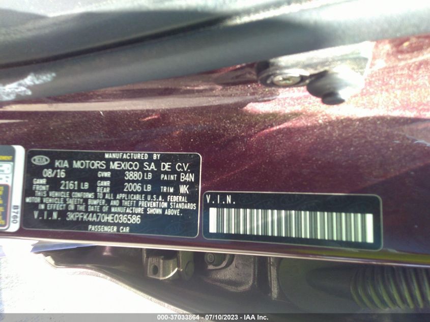 2017 KIA FORTE LX - 3KPFK4A70HE036586