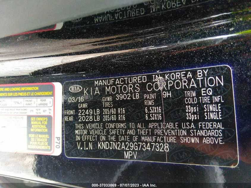 2016 KIA SOUL - KNDJN2A29G7347328