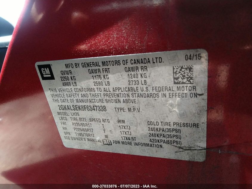 2015 GMC TERRAIN SLT - 2GKALSEK8F6347338