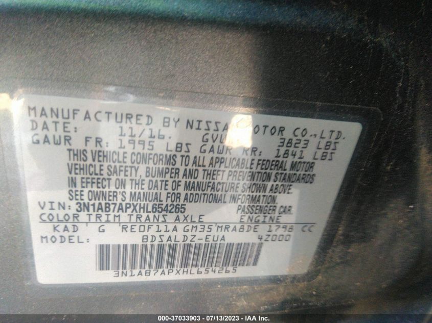 2017 NISSAN SENTRA SV - 3N1AB7APXHL654265
