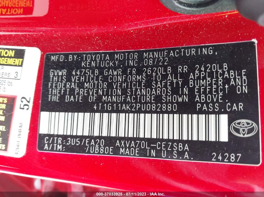 2023 TOYOTA CAMRY SE/SE NIGHTSHADE - 4T1G11AK2PU082880