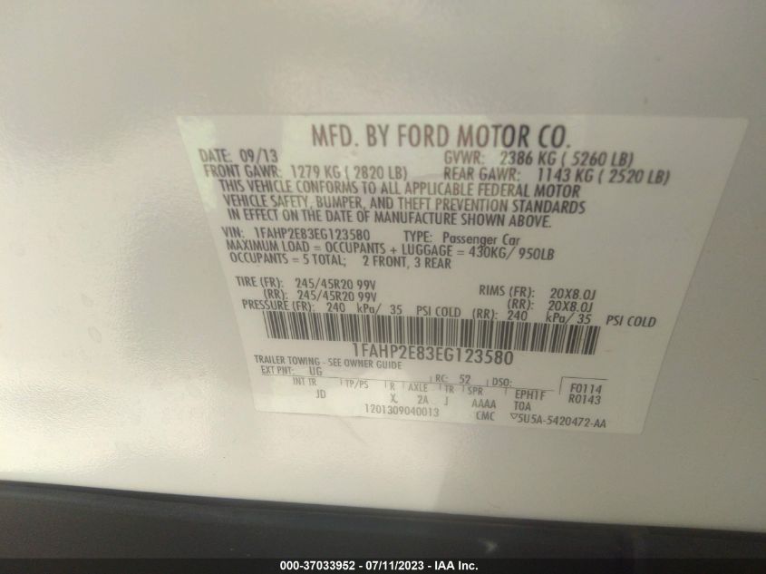 2014 FORD TAURUS SEL - 1FAHP2E83EG123580