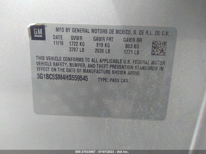 2017 CHEVROLET CRUZE LS - 3G1BC5SM4HS559545