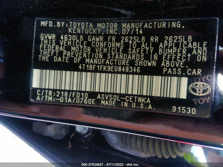 2014 TOYOTA CAMRY L/LE/XLE/SE/SE SPORT - 4T1BF1FK9EU848346