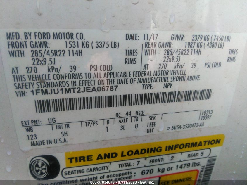 2018 FORD EXPEDITION PLATINUM - 1FMJU1MT2JEA06787