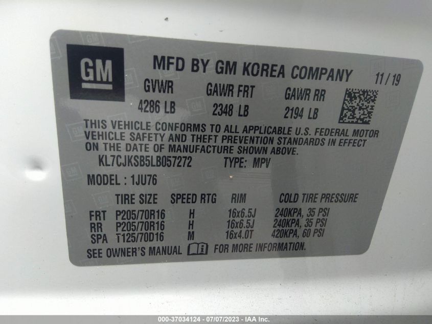 2020 CHEVROLET TRAX LS - KL7CJKSB5LB057272