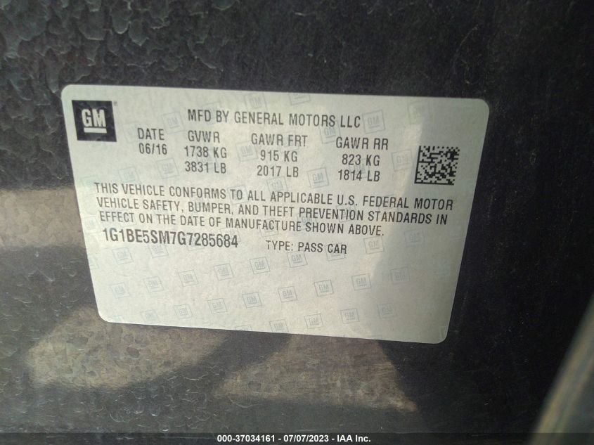 2016 CHEVROLET CRUZE LT - 1G1BE5SM7G7285684